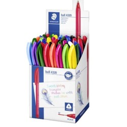 Staedtler Ball 4320 M Expositor con 50 Boligrafos Punta de Bola 1mm - Escritura Suave - Cuerpo Triangular - Colores Surtidos