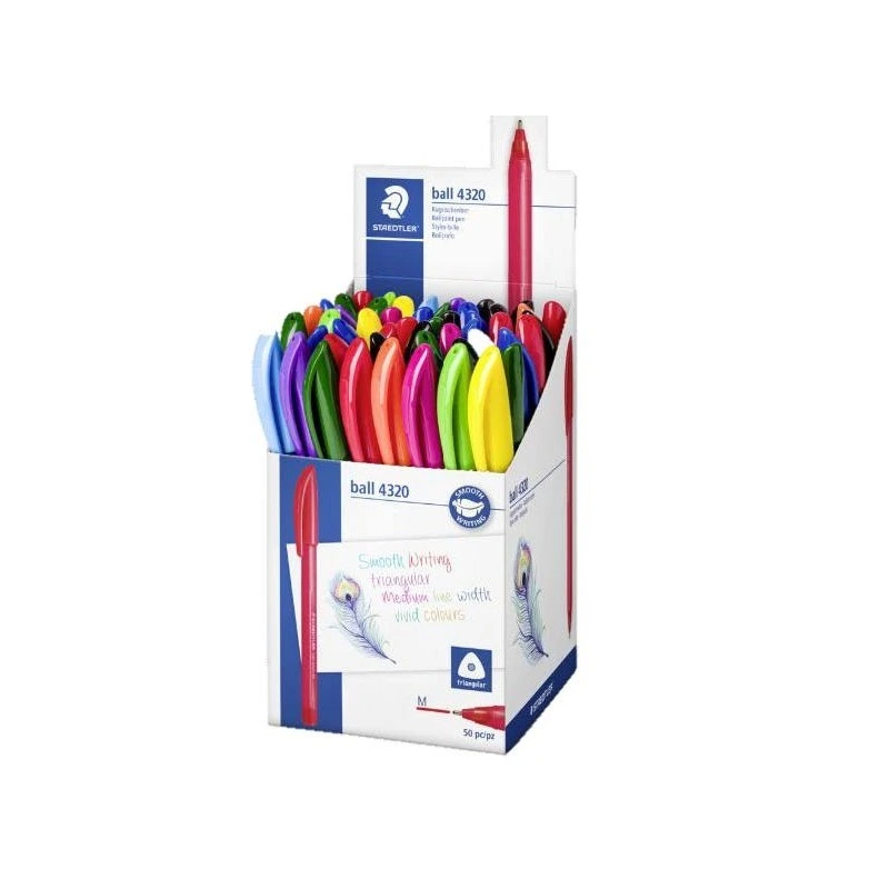 Display Staedtler Ball 4320 M com 50 canetas esferográficas 1 mm - Escrita suave - Corpo triangular - Cores sortidas