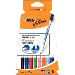 Bic Velleda 1721 Pack de 8 Marqueurs pour Tableau Blanc - Pointe Fine - Trait 1,5 mm - Effacement optimal - Couleurs Assorties