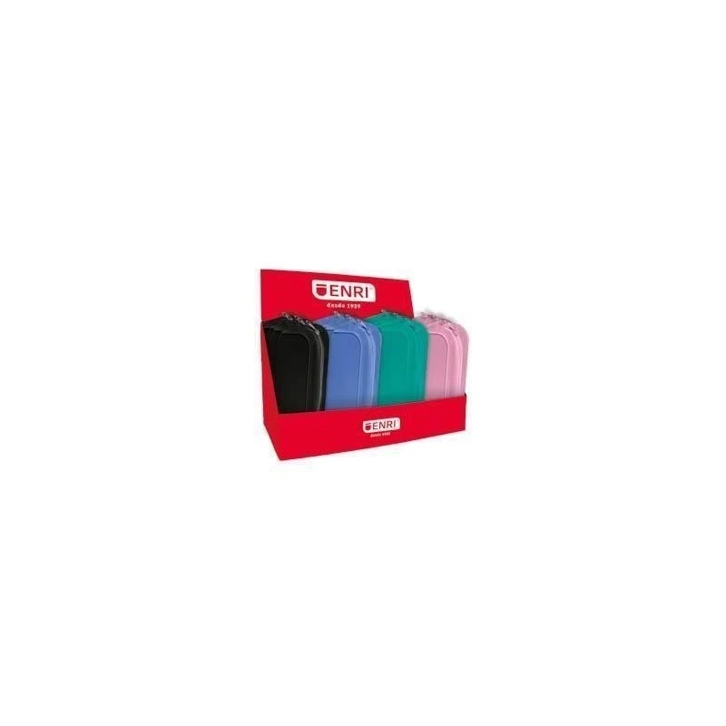 Enri Display of 20 Silicone Cases - Zipper Closure - Carrying Handle - Colors Black, Teal, Blue and Pink