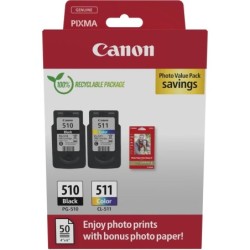 Canon PG-510/CL-511 Multipack of 2 Original Ink Cartridges + 50 Sheets Photo Paper - 2970B017