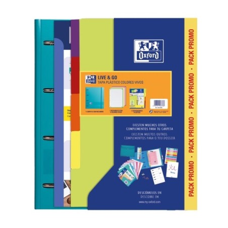 Oxford Europeanbinder Live & Go Carpeta Tamaño A4+ con Recambio + Separadores - Tapa de Plastico Polyfoam - Colores Vivos