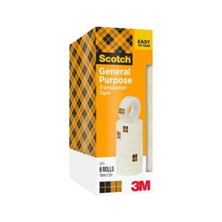 Scotch 508 Pack de 8 Rubans Adhésifs 19mm x 33m - Transparent