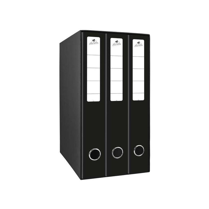 Mariola Box Modulo de 3 Archivadores con Rado 2 Anillas 40mm - Tamaño 35x26x17cm - Carton Forrado - Color Negro