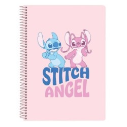 Safta Stitch Ohana Libreta con Espiral - Formato Cuarto - 80 Hojas de Papel 80g/m2 - Cuadriculas 4x4mm - Tapas Duras