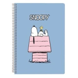 Safta Snoopy Libreta con Espiral - Formato Cuarto - 80 Hojas de Papel 80g/m2 - Cuadriculas 4x4mm - Tapas Duras Glasofonado