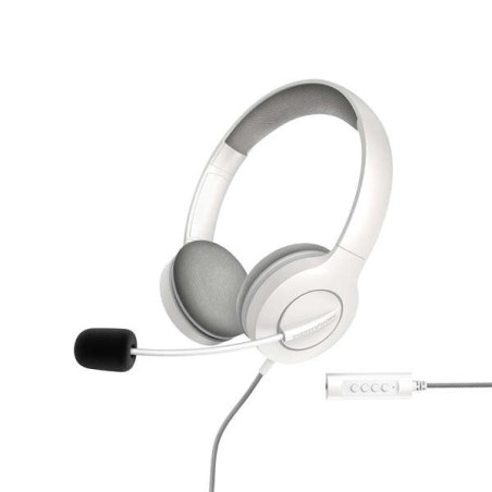 Energy Sistem Office Headphones 3 - USB and 3,5mm Plug - Volume and Mute Control - Retractable Microphone Arm - Color White