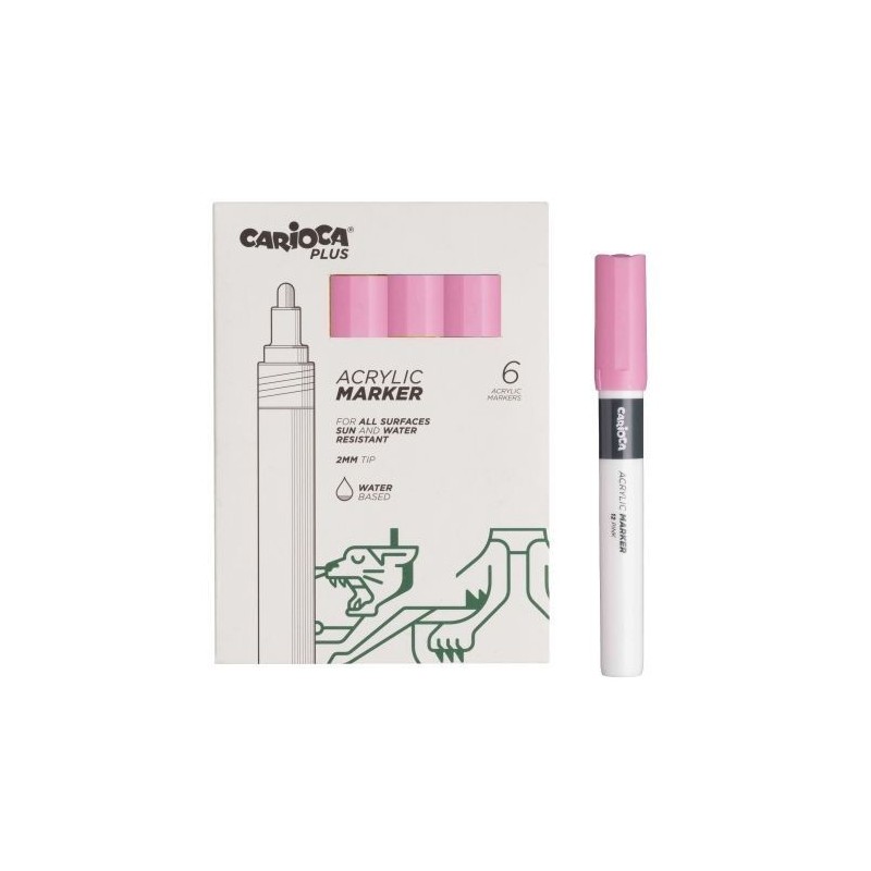 Carioca Plus Pack of 6 Acrylic Markers - 2mm Tip - Pink Color