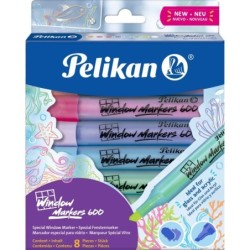 Pelikan Window Marker 600 Pack de 8 Marcadores para Superficies Lisas - Punta Biselada con 3 Grosores - Ideal para Uso en