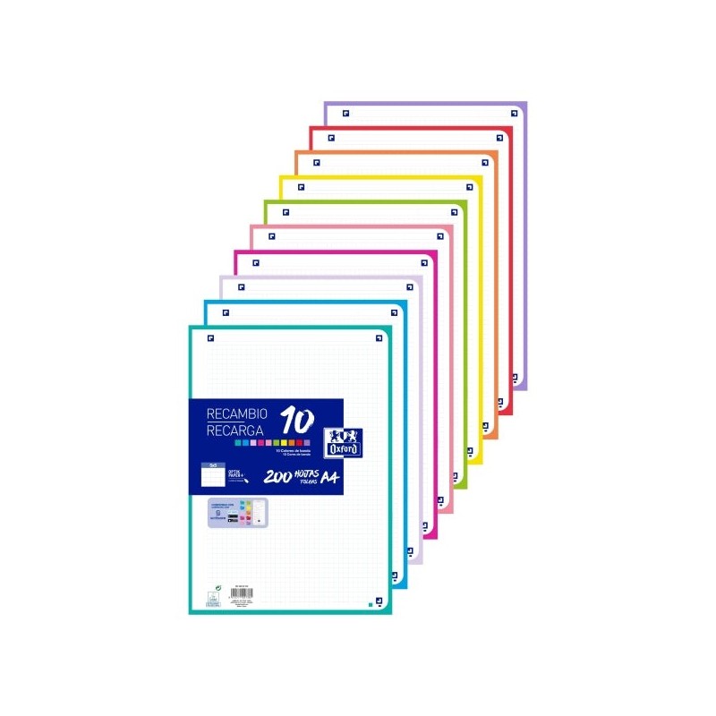 Recharge Oxford de 200 feuilles à 4 trous - Format A4 - Grille 5x5 encadrée - Transfert anti-encre - Numérisation de texte avec