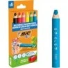 Bic Kids Multisurface Colored Pencils Pack of 6 + Sharpener - Triangular Body - Erasable Leads on Non-Porous Surfaces