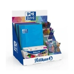 Display Oxford com 5 Cadernos - 20 Fitas Corretoras - 20 Borrachas - 50 Canetas de Cor - 12 Lápis de Grafite - 4 Pacotes de