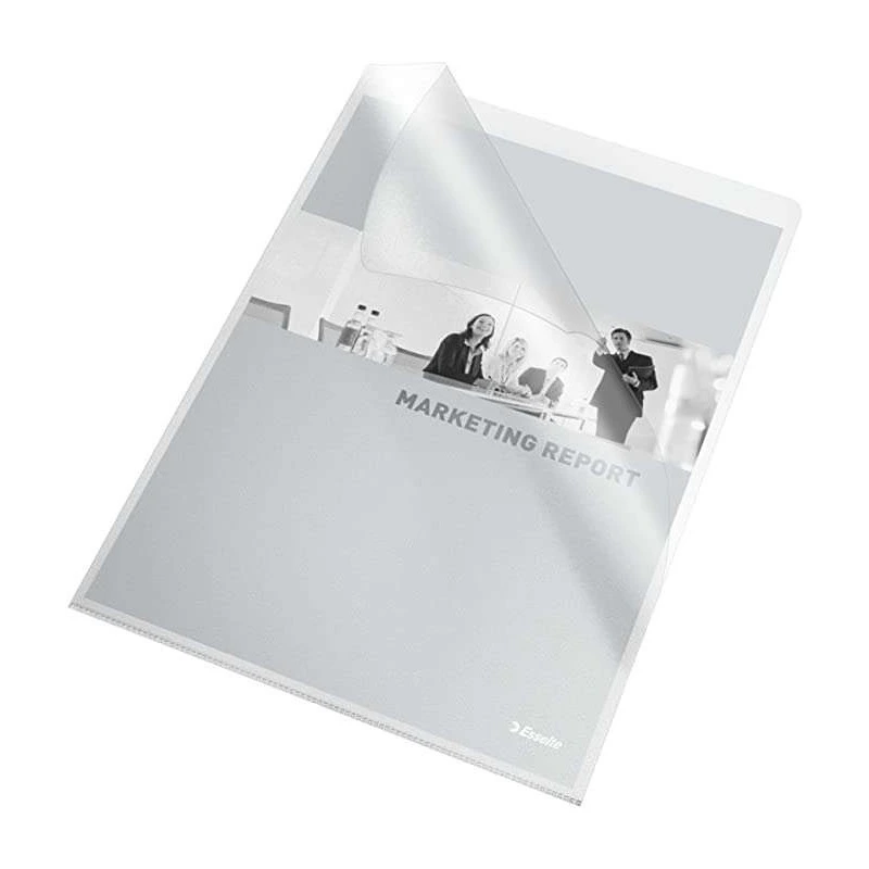 Esselte 30Q Box of 100 Fingernail Dossiers - Folio Format - Flexible PVC - Thickness 140 Microns - Transparent Color