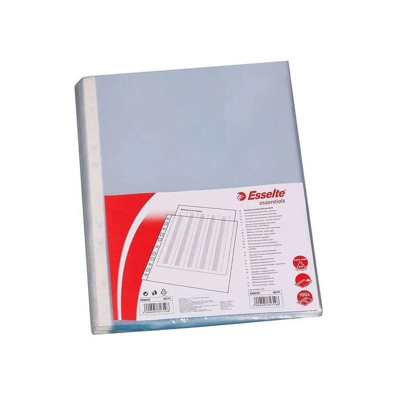 Esselte Pack de 100 Fundas Multitaladro Portadocumentos - Formato Folio - 16 Taladros - 80 Micras - Piel de Naranja - Color