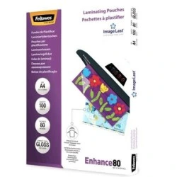 Pacote Fellowes de 100 mangas de laminação brilhantes A4 - 80 mícrons - Alta qualidade - Transparente