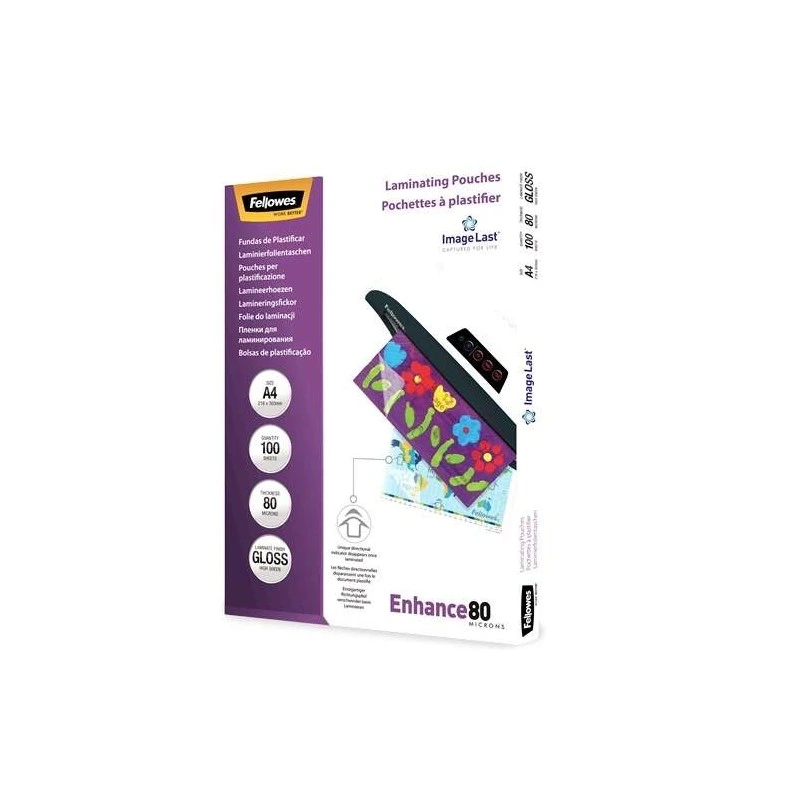 Fellowes Lot de 100 pochettes de plastification brillantes A4 - 80 microns - Haute qualité - Transparentes