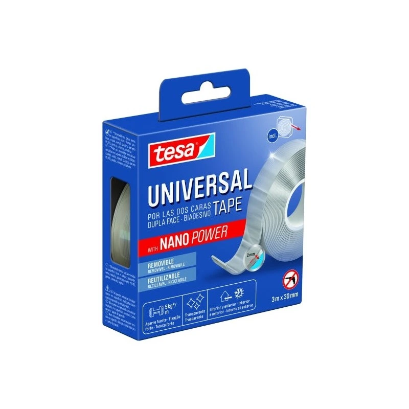 Fita Dupla Face Universal Tesa com Nano Power 30mm x 3 Metros - Suporta Cargas Pesadas - Pode ser Removida Sem Deixar Resíduos