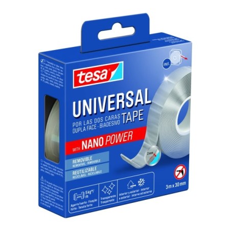 Fita Dupla Face Universal Tesa com Nano Power 30mm x 3 Metros - Suporta Cargas Pesadas - Pode ser Removida Sem Deixar Resíduos