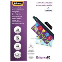 Fellowes Pack of 25 A4 Glossy Laminating Sleeves - 80 Microns - High Quality - Transparent