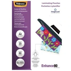 Fellowes Pack of 25 A4 Glossy Laminating Sleeves - 80 Microns - High Quality - Transparent