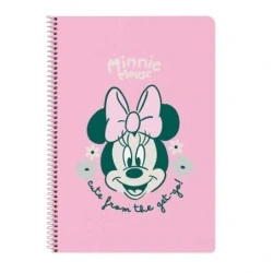 Safta Minnie Mouse Minty Spiral Notebook - Folio Format - 80 Sheets of 80g/m2 Paper - 4x4mm Grids - Glazed Hard Covers - Side