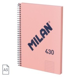 Caderno Espiral Milan Serie 1918 Formato Grade A5 5x5mm - 80 Folhas de 95 gr/m2 - Microperfurado, 2 Furos - Cor Rosa
