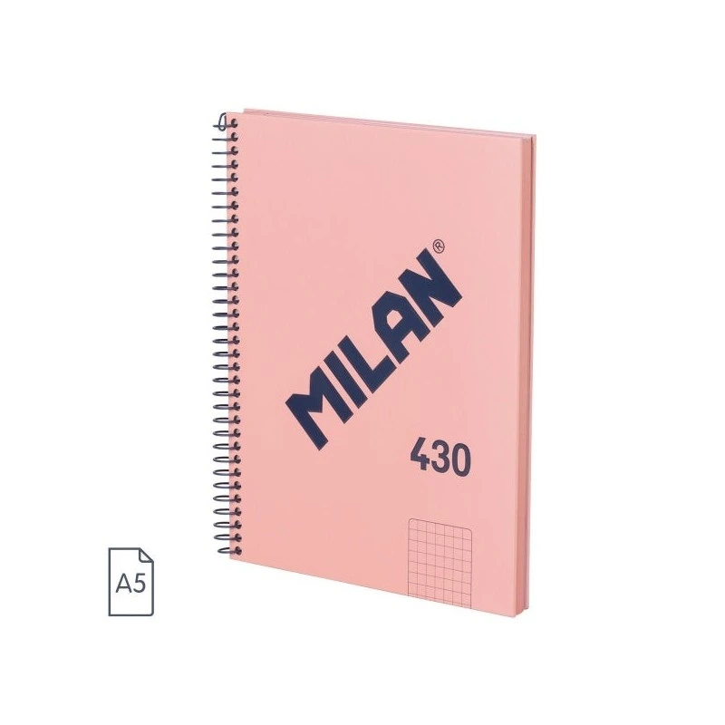Milan Serie 1918 Cuaderno Espiral Formato A5 Cuadricula 5x5mm - 80 Hojas de 95 gr/m2 - Microperforado, 2 Taladros - Color Rosa