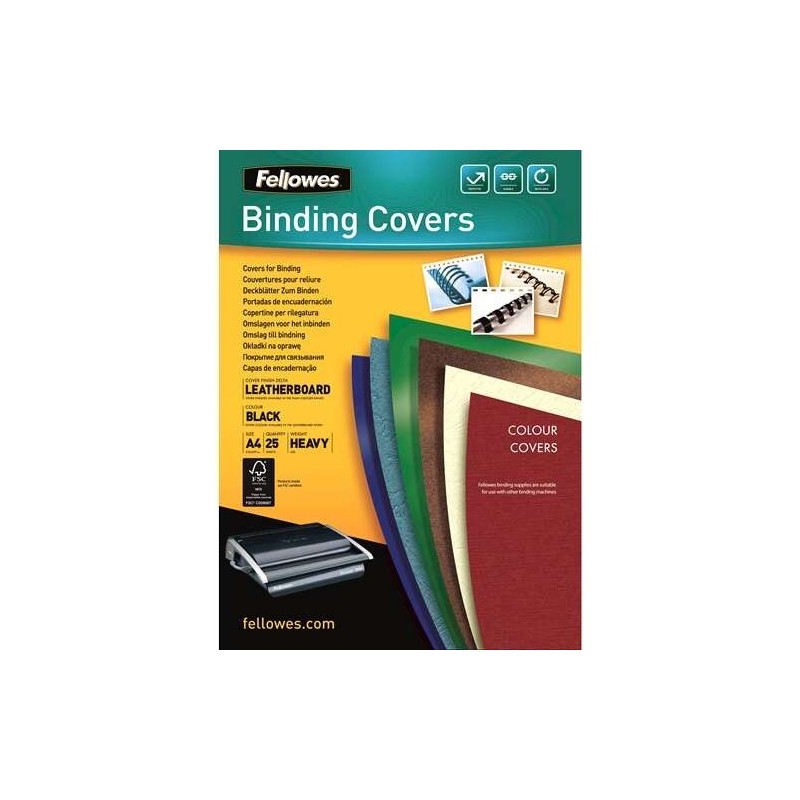 Fellowes Pack de 25 Portadas de Carton Simil Piel Delta Cuero A4 - 250 gr - Color Negro