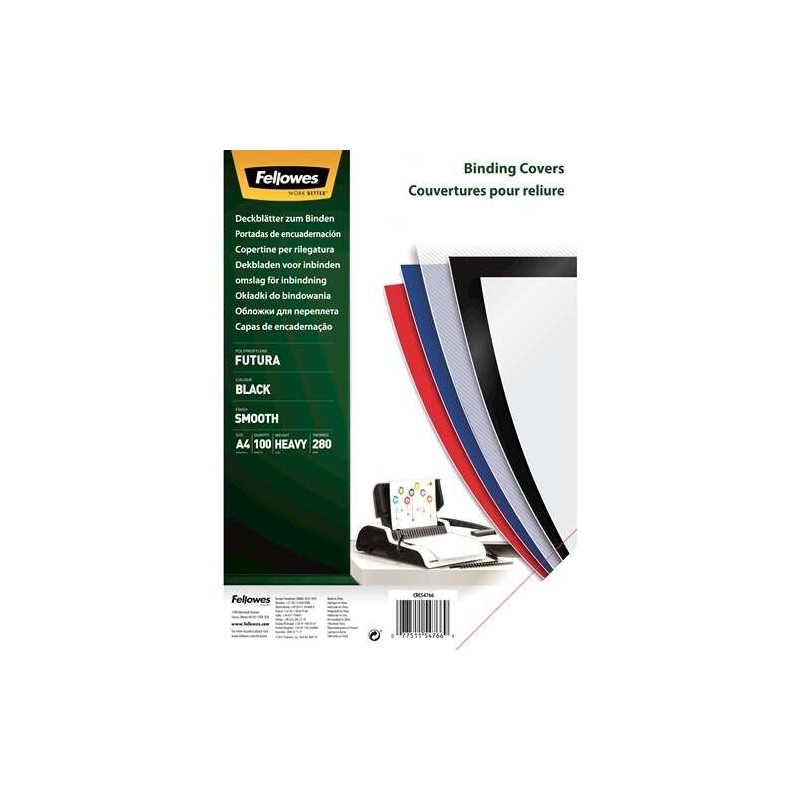 Fellowes Pack de 100 Portadas de Polipropileno A4 - 280 Micras - Muy Resistentes - Color Negro