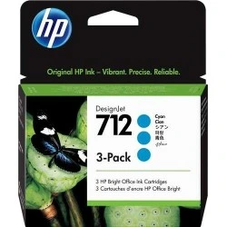 HP 712 Cyan Pack of 3 Original Ink Cartridges - 3ED77A