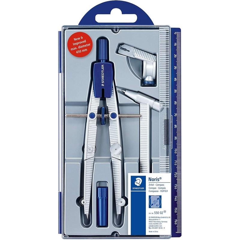 Staedtler Noris 550 02 Precision Compass - Interchangeable Needle and Lead - Quick Adjustment Mechanism