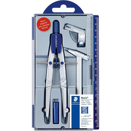 Staedtler Noris 550 02 Precision Compass - Interchangeable Needle and Lead - Quick Adjustment Mechanism
