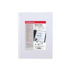Erichkrause Glossy Clear Pack de 100 Pochettes A4 60mic Multi-trous - 11 Trous - Finition Brillante Transparente
