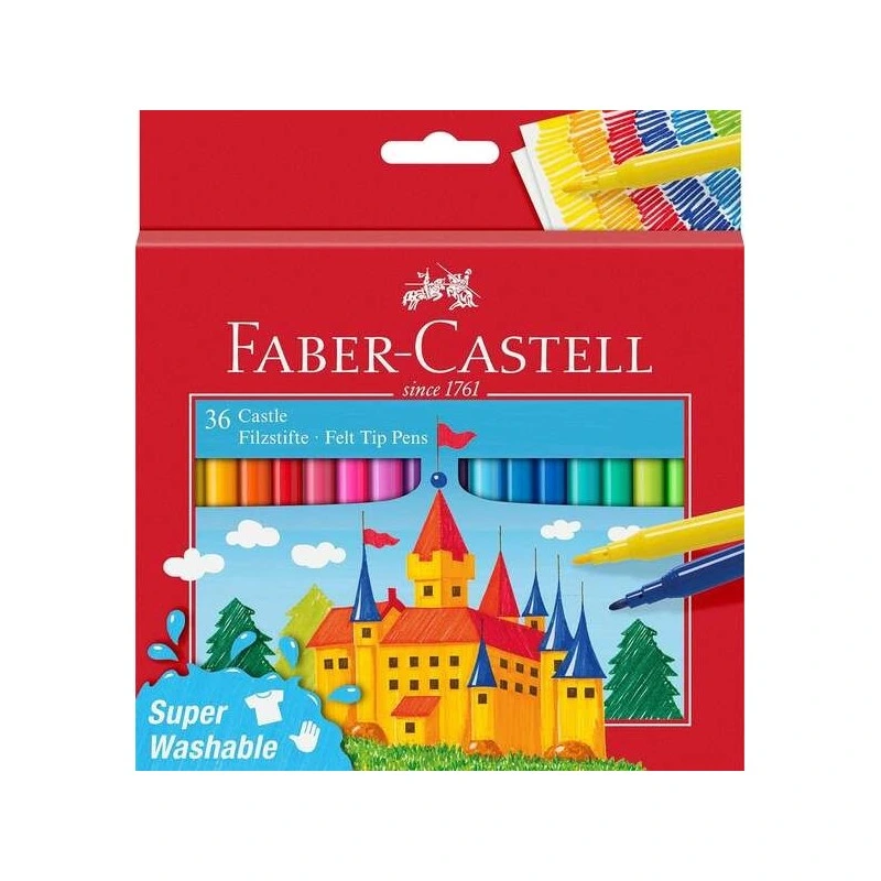 Faber-Castell Castle Pacote de 36 marcadores - tinta lavável à base de água - cores sortidas
