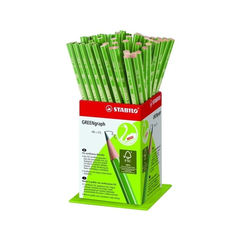 Stabilo GREENgraph Expositor con 60 Lapices de Grafito - Mina HB 2.2mm - 100% Madera Cultivada de Forma Sostenible - Cuerpo de