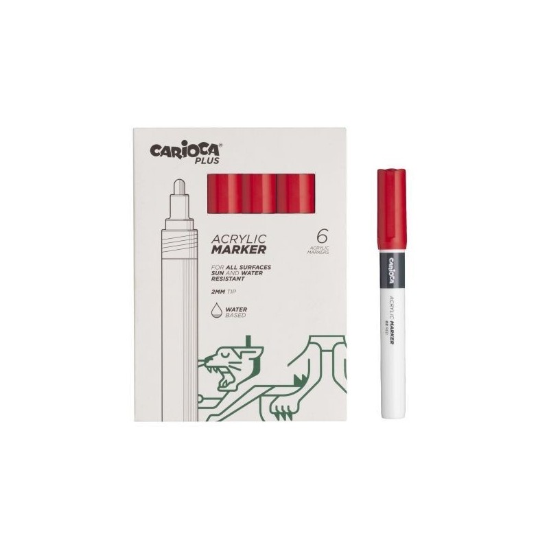 Carioca Plus Pack de 6 Marcadores Acrilicos - Punta 2mm - Color Rojo