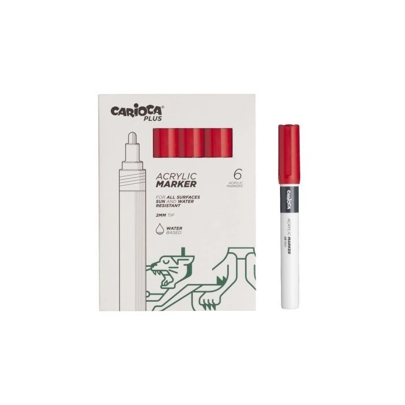 Carioca Plus Pack de 6 Marcadores Acrilicos - Punta 2mm - Color Rojo