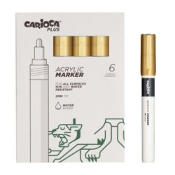 Carioca Plus Pack of 6 Acrylic Markers - 2mm Tip - Gold Color