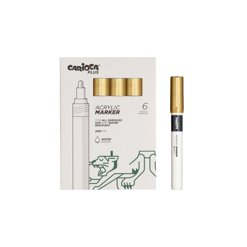 Carioca Plus Pack de 6 marqueurs acryliques - Pointe 2 mm - Couleur Or