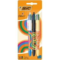 Bic 4 Colors Decors Pack of 3 Retractable Ballpoint Pens - 1,0mm Medium Point - Oil-Based Ink - 4 Colors
