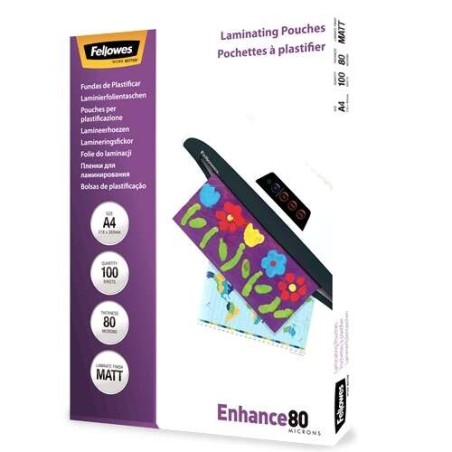 Fellowes Pack of 100 A4 Matte Laminating Sleeves - 80 Microns - High Quality - Transparent