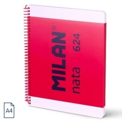 Cahier à Spirale Milan Nata 624 Format A4 Ligné 7mm - 80 Feuilles de 95 gr/m2 - Micro-perforé, 4 Trous - Couleur Rose