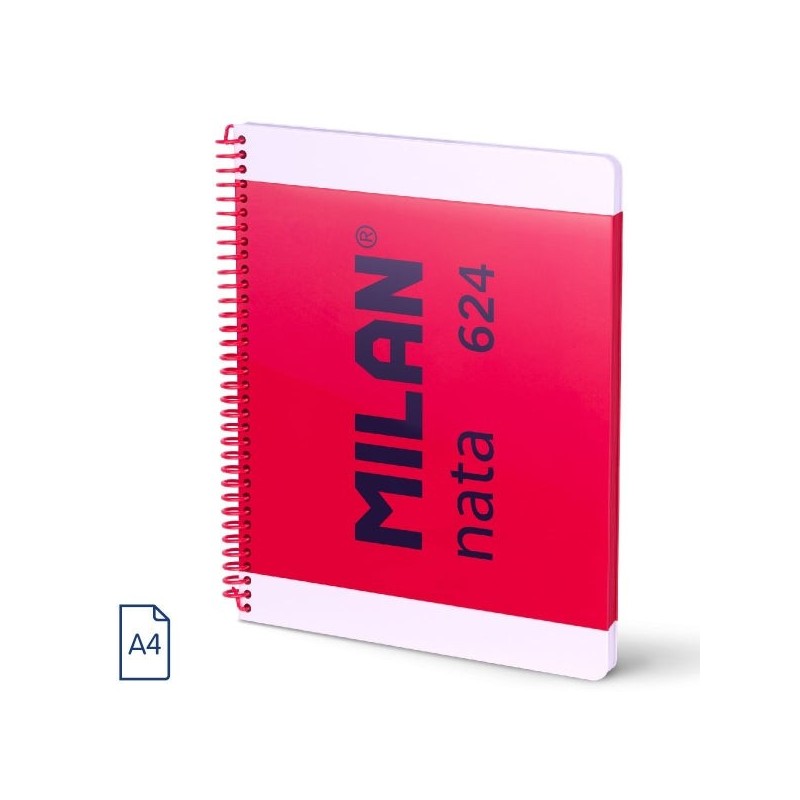 Milan Nata 624 Cuaderno Espiral Formato A4 Pautado 7mm - 80 Hojas de 95 gr/m2 - Microperforado, 4 Taladros - Color Rosa