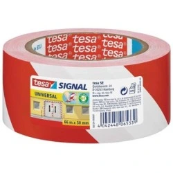 Fita Adesiva de Marcação Tesa 50mm x 66m - Ideal para Marcar Obstáculos Permanentes - Adesivo sem solvente - Cor Vermelho/Branco