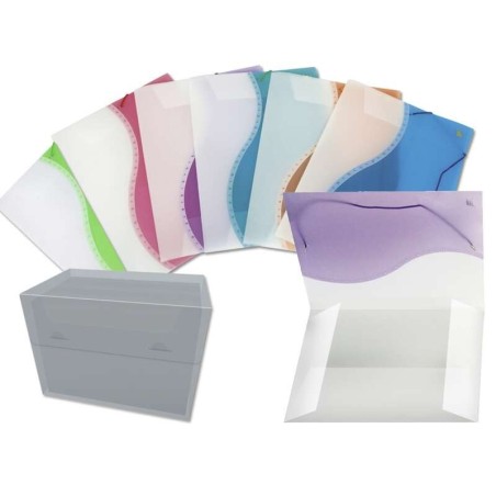 Bismark Pack of 6 Bicolor Polypropylene Flap Folders - A4+ Size - Rubber Closure - Assorted Colors