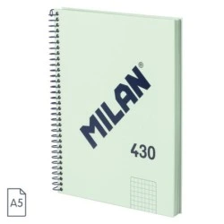 Cahier à Spirale Milan Série 1918 Format A5 Grille 5x5mm - 80 Feuilles de 95 gr/m2 - Microperforé, 2 Trous - Couleur Vert