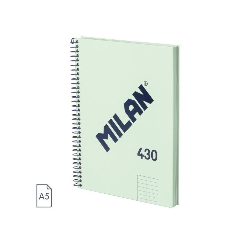 Milan Serie 1918 Cuaderno Espiral Formato A5 Cuadricula 5x5mm - 80 Hojas de 95 gr/m2 - Microperforado, 2 Taladros - Color Verde