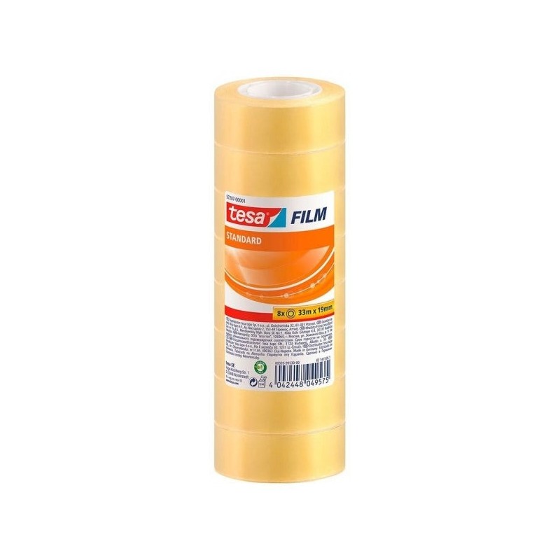 Tesa Tesafilm Standard Pack de 8 Rubans Autocollants Transparents 19mmx33m - Bonne Adhérence et Haute Résistance aux Lumières