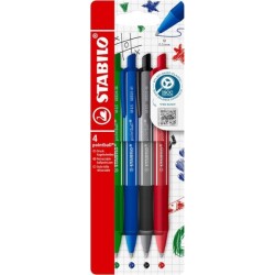 Stabilo Pointball Colorful Pack de 4 Boligrafos Retractiles - Trazo 0.5mm - Hechos con 87% Bioplastico - Grip Antideslizante