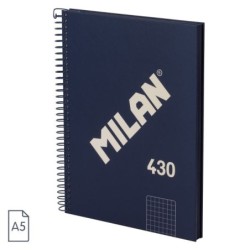 Caderno Espiral Milan Serie 1918 Formato A5 Grelha 5x5mm - 80 Folhas de 95 gr/m2 - Microperfurado, 2 Furos - Cor Azul